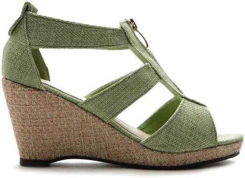 Ollio Women's Shoe Front Zipper Wedge High Heel Strap Sandal
