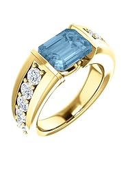 10K Yellow Gold 9.00x7.00mm Emerald Cut Sky Blue Topaz and Diamond Ring -- LIFETIME WARRANTY