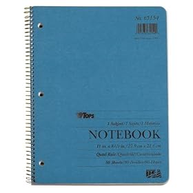 TOPS Quadrille Ruled Kraft Notebook, 8.5 x 11 Inch, 3-Hole Punched, 80 Sheets, Assorted Colors (65154)