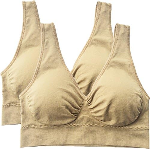 Women's 2 Pack Seamless Stretchy Cotton Wire-Free Padded Sports Bra NEDE,Large