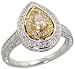 14k White Gold 5/8 (15mm) wide Fancy Solitaire Ring, w/ 1.24 Carats Brilliant Cut & Pear Cut Diamonds
