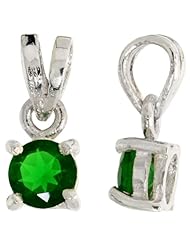 Sterling Silver Necklace w/ 1 carat size (6 mm) Brilliant Cut Emerald-colored CZ Pendant and 18" Thin Box Chain