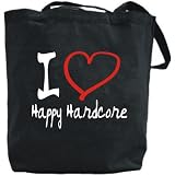 Canvas Tote Bag Black " I Love Happy Hardcore " Music