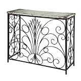 Antique White Metal and Wood Console Table