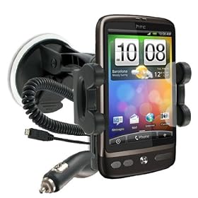 In-Car Windscreen Phone Suction Holder/ Mount and Charger for HTC Range Such as Desire C / Z/ HD/ S/ One X / One S / One V