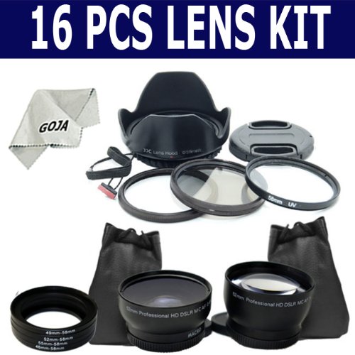 16 Pcs Kit For CANON SX10 IS Camera Includes: 58MM 2.0X High Definition Telephoto Lens+ 0.45x High Definition Wide Angle Lens+ 4 Pcs Ring Adapter Kit (46. 49. 52. 55MM)+4 Lens Cap+ 1 Adapter Ring + UV Filter + CPL Filter + Lens Hood + 1 Ultra Fine GOJA Microfiber Cleaning Cloth + MORE!!!