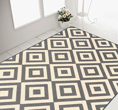 Rubber Backed 3'3" x 4'7" Trellis Squares Grey &amp; Ivory Non-Slip Area Rug Milldia Milano Collection Area Rugs MIL5004-3X5