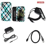 Nokia MAKO/Surge 6790 Combo Touch Blue Plaid Cover Protective Case Faceplate Cover + USB Data Charge Sync Cable + Rapid Car Charger + Home Wall Charger for Nokia MAKO/Surge 6790 + Free LiveMyLife Wristband