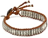 M.Cohen Handmade Designs Large Sterling Silver Stamped Beads On Rust Wax Linen Bracelet