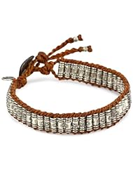 M.Cohen Handmade Designs Large Sterling Silver Stamped Beads On Rust Wax Linen Bracelet