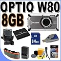 Pentax Optio W80 Waterproof 12.1MP Digital Camera w/ 5x Wide Angle TSR Optical Zoom (Gunmetal Grey) BigVALUEInc 8GB Waterproof Accessory Saver Bundle