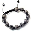 Black & Gray 5 Crystal Ball Celebrity Style Braided Bracelet