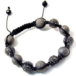 Black & Gray 5 Crystal Ball Celebrity Style Braided Bracelet