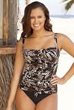 Penbrooke® Brown Dew Drops Center Ruffle Tankini - Plus Size Swimwear Plus Size Swimsuits