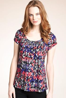 Scoop Neck Short Sleeve Honeycomb Jersey Top