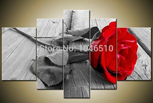 fashiontopdearls 5 Piece Set Large Modern Abstract Beautiful Wall Art Grey Red Rose Oil Painting On Canvas Home Decoration For