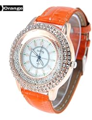 Fashion Round Case Quartz Watch Wristwatch Timepiece with Rhinestones Decor for Lady Female - Orange