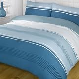 Elijah Teal Duck Egg Pintuck Striped King Size Duvet Quilt Cover Bedding Set