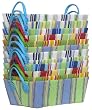 Bright Cotton Fabric Covered Striped Small Cases with Leatherette Handles 14"x10"x5" Set of 12