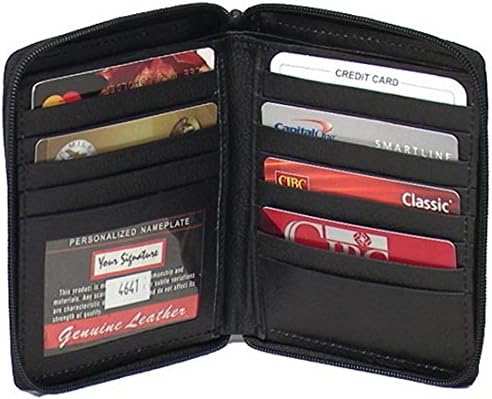 Genuine Leather Executive Zip Around Bi-Fold Coat Wallet Black and Brown #4641 US