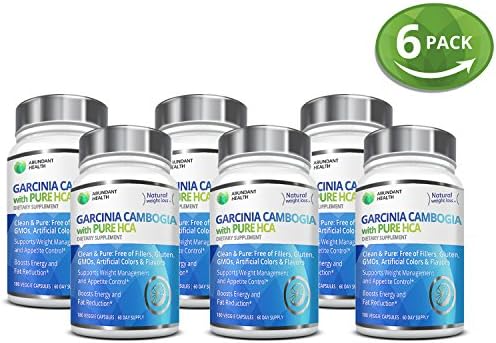 6 Bottle Bundle - Save an Extra 15% - 100% Pure Garcinia Cambogia Extract with HCA - 180 Veggie Caps - Natural Appetite Suppressant - FREE of Fillers, Gluten, GMOs, Artificial Colors and Flavors