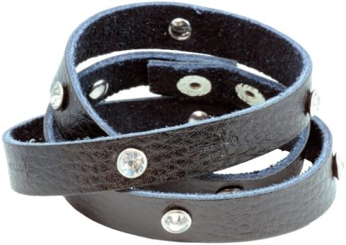 Black Leather Wrap Bracelet with Crystals &amp; Crosses