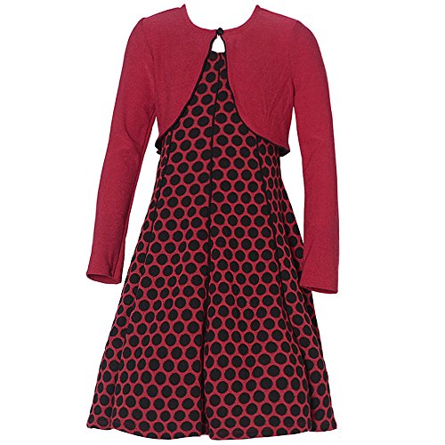 Bonnie Jean Big Girls Red Black Polka Dot Bolero A-Line Christmas Dress 7-16