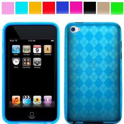 Blue Thin Protective Case for Apple iPod Touch 4th Generation (8GB 16GB 32GB) iPod Touch 4 Latest Gen + Clear Screen Protector + Screen Protector for ipod touch 4G + Car Charger, Blue