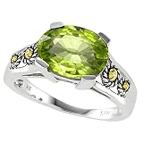 3.50 cttw 925 Sterling Silver and 18k Gold Two Tone Genuine Oval Peridot Ring