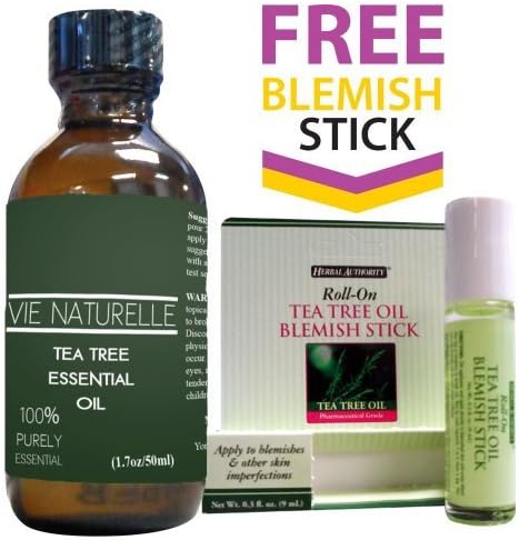 100% Pure Tea Tree Oil + FREE Acne Fighting Blemish Roll-on Stick with Tea Tree Oil