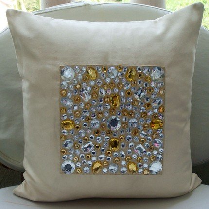 Jewel Thief - 22x22 Inches Decorative Pillow Covers - Suede Pillow Cover with Crystals