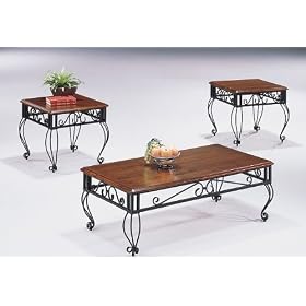 3pc Southwestern Style Rustic Oak Finish Wood Occasional Coffee & 2 End Table Set
