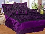 7 Pcs KING Size Comforter Set, Purple and Black "ZEBRA" BEAUTIFUL Flocking  ....