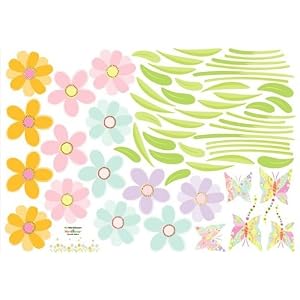 Colorful Flowers & Butterflies Nursery/Kids Room Peel & Stick Removable Home Wall Art Sticker Decals