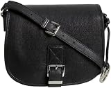 Michael Kors Leather Medium Messenger Saddle Bag Black Silver Buckle