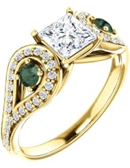 14K Yellow Gold Princess Cut Diamond and Genuine Alexandrite Ring -- LIFETIME WARRANTY