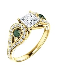 18K Yellow Gold Princess Cut Diamond and Genuine Alexandrite Ring -- LIFETIME WARRANTY