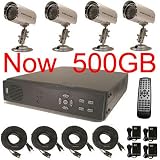USA Security Store --- CCTV 4 Sharp CCD Day/Night Vision Color Cameras with 4 CH Security Surveillance DVR System Built-in 500GB HDD, Included 4x65FT video cables and Power Supplies KIT