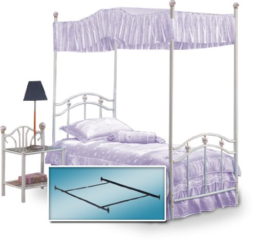 White Twin Princess Bed Frame, Canopy Frame, Lavender Canopy Fabric & White Night Stand