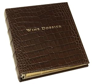 Wine Dossier, Genuine Crocodile Embossed Leather, Tabbed Pages, Brown