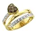 14k Gold Heart White and Chocolate Brown Diamond Ring / Band, Size 7 (HI, I, 0.26 carat)
