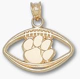 Clemson Tigers Paw Pierced Football Pendant - Gold Plated Jewelry