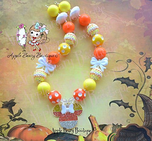 Candy Corn Minnie Mouse Chunky Bubblegum Necklace - Candy Corn Minnie Mouse Necklace - Halloween Chunky Necklace