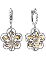 925 Silver Open Fleur-De-Lis Earrings with 18k Gold Accents