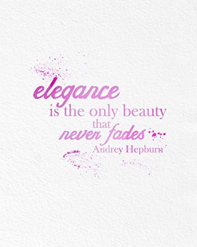 Elegance is the Only Beauty Audrey Hepburn Quote Typography Watercolor Art Print 5x7, 8x10, 11x14 Archival Ink Linen Weave Paper