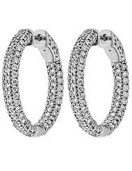 4.60 ct. tw Round Cut Diamond Pave Inside Outside Hoop Earrings - E-F VS1 - 14 Kt. White Gold