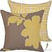 Maple Butterscotch Collection - Designer Outdoor 18" Cushion Pillow Cover - Leaves and Squares - Brown, White and Yellow Hues - 1 Cover, 2 Looks