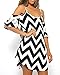 Oyanus Womens Chiffon Open Shoulder Trumpet Sleeve Wave Printed Beach Mini Dress