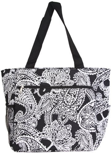 World Traveler Paisley Travel Tote Bag, Black and White
