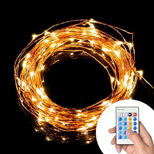 SUPTMAX 100Led 33ft USB Garden Lights String Lights Waterproof Copper Wire LED Starry Light with UL CE Certified [Remote Controller] for Christmas Wedding Party Outdoors (Controller+ Warm White)